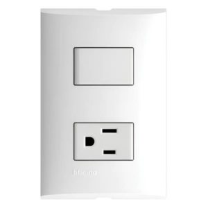 Placa 2 ventanas con apagador sencillo y contacto 2p+t blanco Forza Bticino