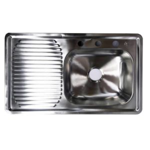 Tarja de acero inoxidable 1 tina 1 escurridor izquierdo empotrar 80 x 50 x 15cm con 6 clips Vianti