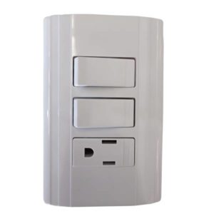 Placa 3 ventanas con 2 apagadores sencillos y contacto 2p+t blanco CORSA Montana