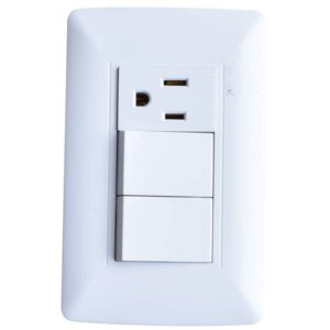 Placa 3 ventanas con 2 apagadores sencillos y contacto 2p+t blanco Vianti