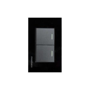 Placa 2 ventanas con apagador sencillo y apagador escalera negro Krystal Montana
