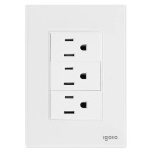 Placa 3 ventanas con 3 contactos 2p+t blanco Cristal Igoto