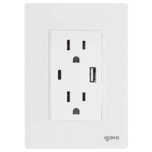 Placa 3 ventanas con toma USB y USB-C blanco Cristal CRIS1025 Igoto