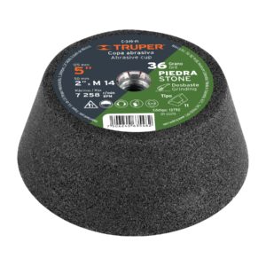 Copa desbaste de piedra 5" grano 36, eje M14, Truper