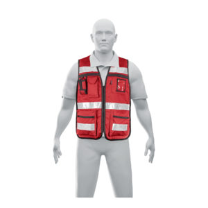 Chaleco brigadista con cintas reflejantes, color rojo