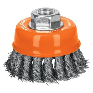 Carda copa 3" alambre trenzado fino, eje M14, Truper