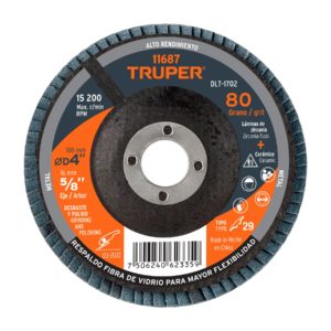 Disco laminado 4", grano 80 centro 5/8", fibra, TRUPER