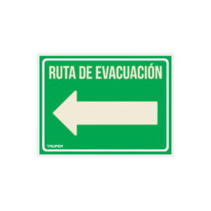 Letrero de señalización "RUTA EVACUACIÓN IZQUIERDA",21x28 cm