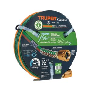 Manguera 1/2" reforzada 3 capas 10 m conexiones de metal