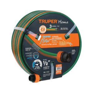 Manguera 1/2" reforzada 3 capas 25 m conexiones plásticas