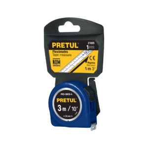 Flexómetro azul 3 m cinta 13 mm, en tarjeta, PRETUL