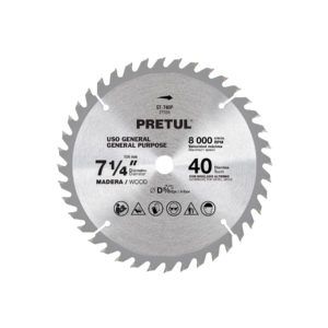 Disco sierra 7-1/4" p/madera, 40 dientes centro 5/8", Pretul